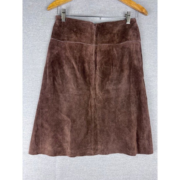 Arden B Brown Suede Leather Mini Skirt Floral Butterfly Applique Boho Womens 4 - Picture 2 of 5